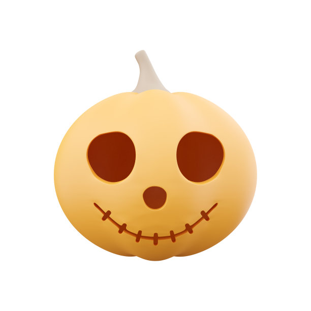 万圣节的3d渲染有趣的南瓜。3d渲染微笑的南瓜在白色背景图片下载