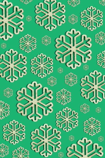 圣诞节décor平铺概念。自然的木制雪花在节日的绿色背景。极简的美学垂直图案，节日氛围。图片下载