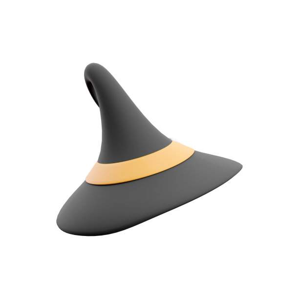 3d渲染黑色和橙色帽子。3d渲染女巫帽。3d渲染魔术元素在白色背景图片下载