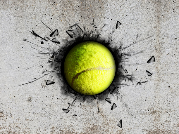 一个运动球卡在墙上的3d插图图片下载