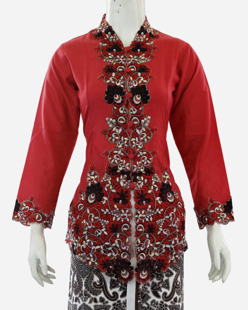 妇女的克巴亚与长袖和美丽的织锦装饰图片下载