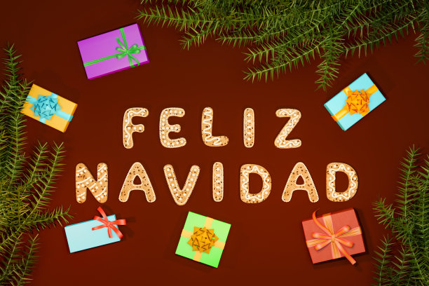 圣诞快乐——用饼干字母写的。西班牙圣诞节。(圣诞快乐)图片下载