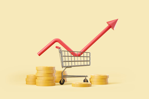 购物车和上升箭用金币，食物费用图片下载