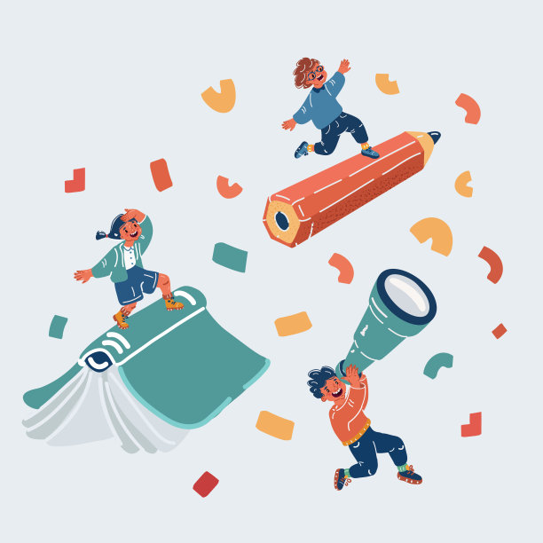 孩子们飞向天空的卡通插画。学生与教育理念。图片下载