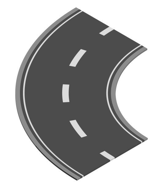 用于高速公路城市街道地图交通创建的等距道路元素。沥青部分道路和有弯道的路线图片下载