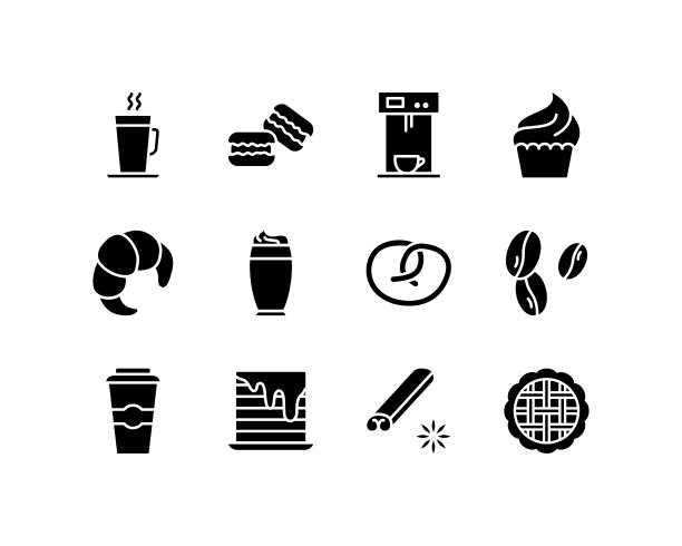 咖啡和面包店线图标设置。包含图标如热鸡尾酒和咖啡，纸杯蛋糕，蛋糕，甜甜圈，饼干。简单的平面矢量插图的商店，网站或移动应用程序图片下载