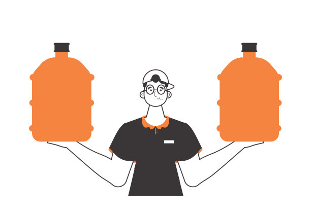 水输送概念。一个男人手里拿着一瓶水。线性的现代风格。图片下载