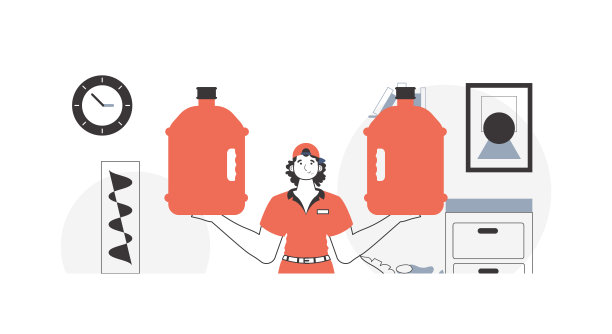 送货人。手里拿着一大瓶水。水输送概念。线性风格。图片下载