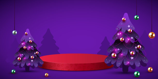 模拟场景。化妆品及产品展示平台。舞台基座或平台冬季圣诞背景与圣诞树。图片下载