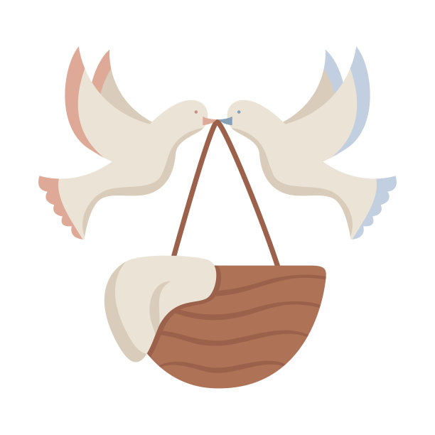 欢迎你，宝贝。摇篮和鸽子的载体。欢迎模板。与新生儿的快乐问候海报。卡通平面插图。图片下载