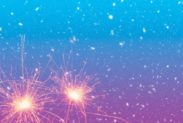 燃烧的火花在抽象的雪景背景。新年快乐。三维演示图片下载