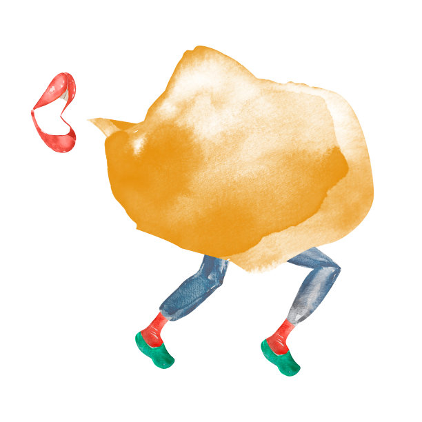 嘴唇尖叫，黄色对话运行在裤子水彩插图图片下载