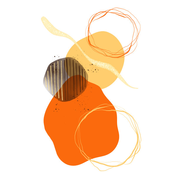 抽象的现代手绘艺术。孤立的白色背景。斑点，污点，条纹，凹凸不平的形状，数字，波浪线。金元素。图片下载