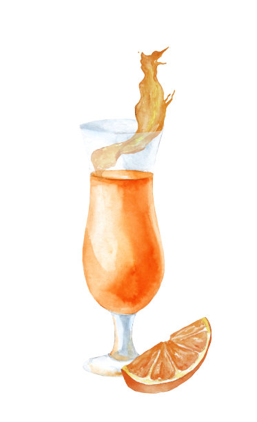 一杯橙汁在孤立的白色背景，水彩插图图片下载