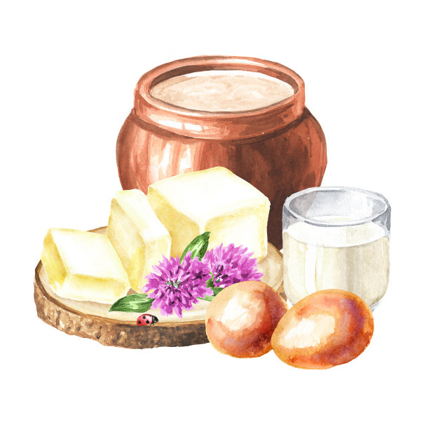 纯天然的乳制品。手绘水彩插图，孤立在白色背景图片下载