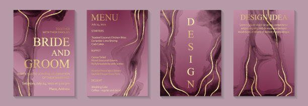 水彩背景与抽象的粉色墨水波浪和金色曲线。图片下载