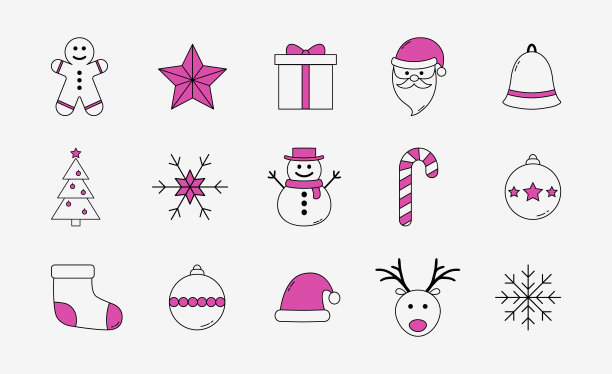 各种各样的圣诞图标孤立在白色背景上。向量图片下载