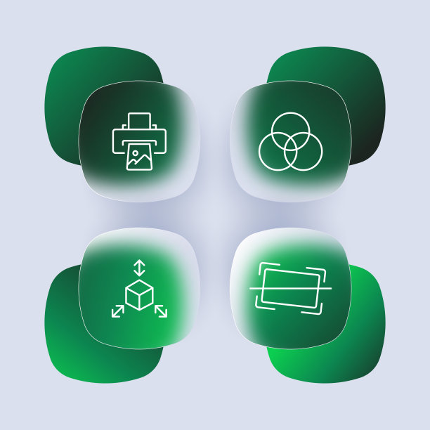 照片设置图标。打印机，打印图片，配色方案，3d，三维立方体，对齐，水平，相框。艺术的概念。Glassmorphism风格。矢量线图标的业务和广告图片下载