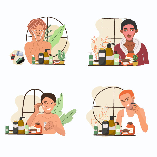 护肤套路概念集。各种帅哥洗漱，做洁面图片下载