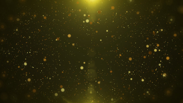 金粒子，散景飞过插图背景。抽象的闪闪发光的金色尘埃在空间中运动。图片下载