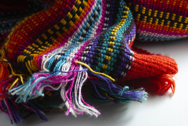 危地马拉玛雅印第安人手工纺织的细节，五颜六色的棉花，祖先的宇宙论。图片下载