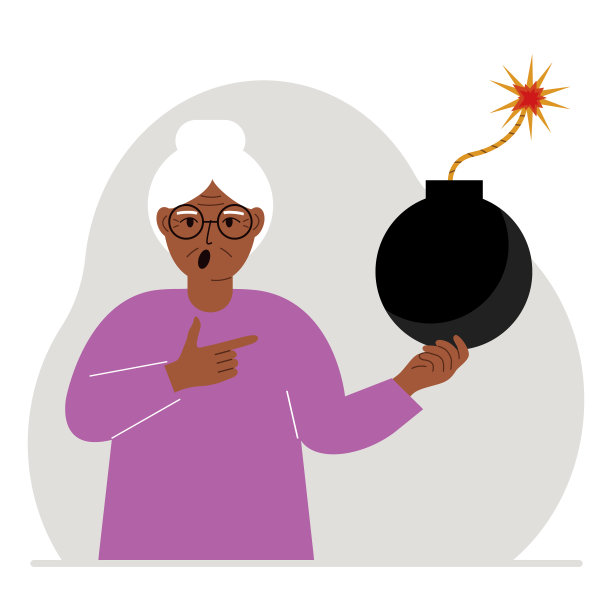 一名妇女手持一枚点燃了引信的炸弹。大问题概念，问题制造者，商业概念或危险。图片下载