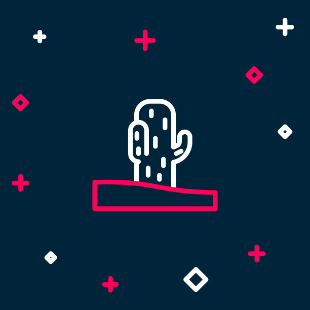 线仙人掌图标孤立在蓝色背景图片下载