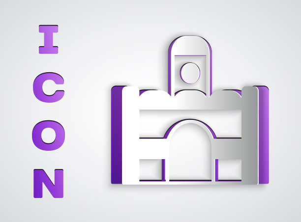 剪纸埃及房屋图标孤立在灰色图片下载