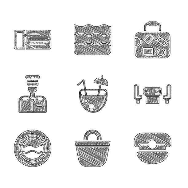 椰子鸡尾酒沙滩袋船长帽图片下载