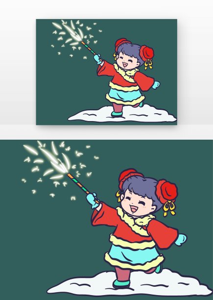 古装女孩儿童放烟花爆竹图片下载