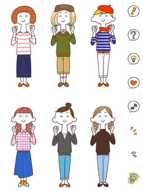 各种年轻女性做内脏姿势的全身插画集图片下载