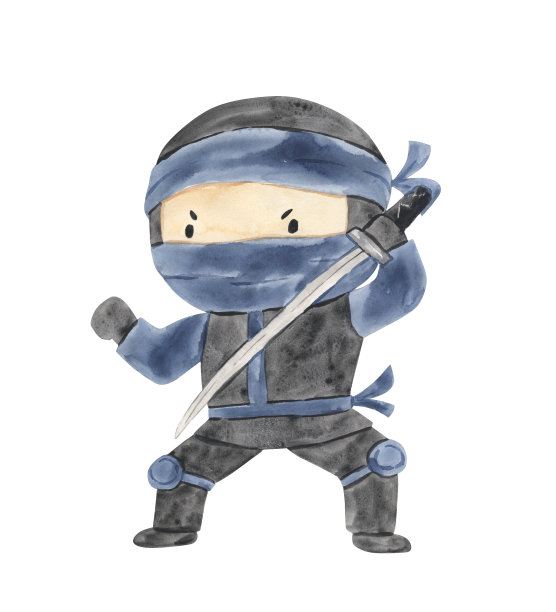 儿童水彩忍者插画图片下载