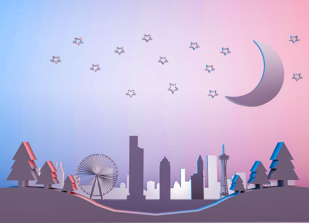 西雅图城市天际线的3D渲染图图片下载