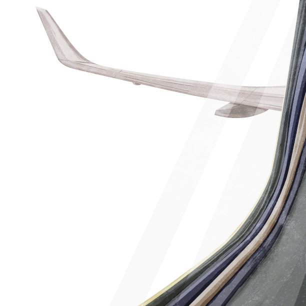 手绘水彩风格的插图从飞机窗口看到的风景图片下载