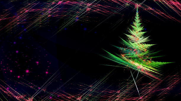 圣诞分形插画。霓虹明亮的圣诞树和节日装饰图片下载