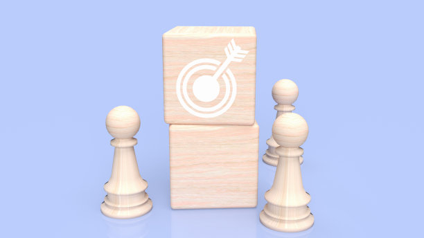 商业目标，目标上的木立方和象棋为商业概念3d渲染图片下载