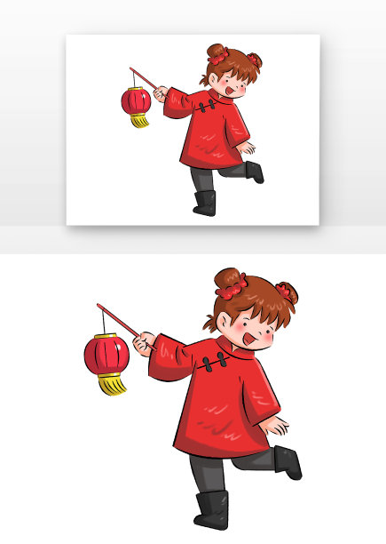 拿灯笼福娃女孩图片下载