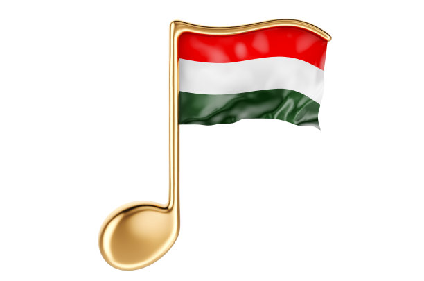 匈牙利国旗音符。匈牙利的音乐，概念。三维渲染图片下载