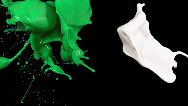混合白色绿色液体飞溅，漩涡和波浪与分散的水滴图片下载