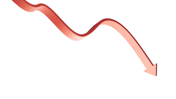 红色箭头。Down，衰落或危机的概念。图片下载