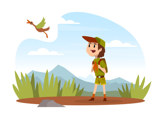 童子军卡通人物穿着卡其布服装图片下载