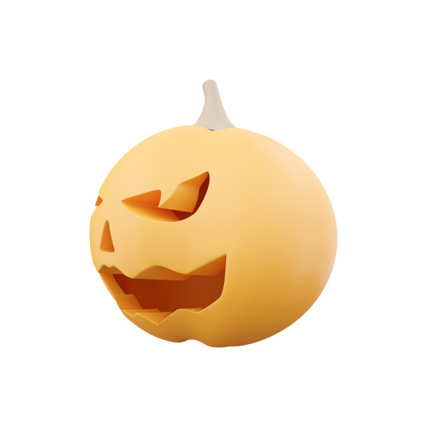 万圣节的3d渲染有趣的南瓜。3d渲染微笑的南瓜在白色背景图片下载