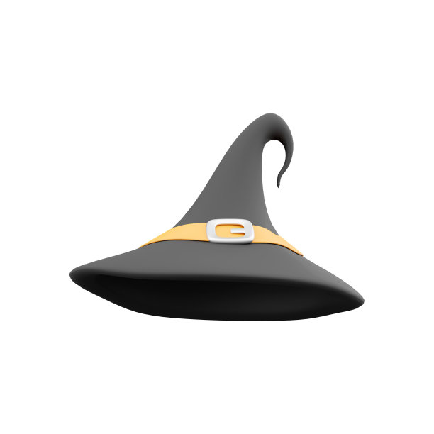 3d渲染黑色和橙色帽子。3d渲染女巫帽。3d渲染魔术元素在白色背景图片下载