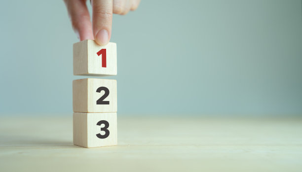 任务优先级和管理理念。优先次序:任何活动的优先次序设定工作优先级，安排工作清单。编号为第一、第二和第三的木块。图片下载