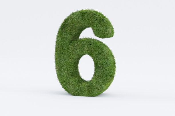 白色背景上孤立的绿草6号的三维效果图-早期教育的概念图片下载