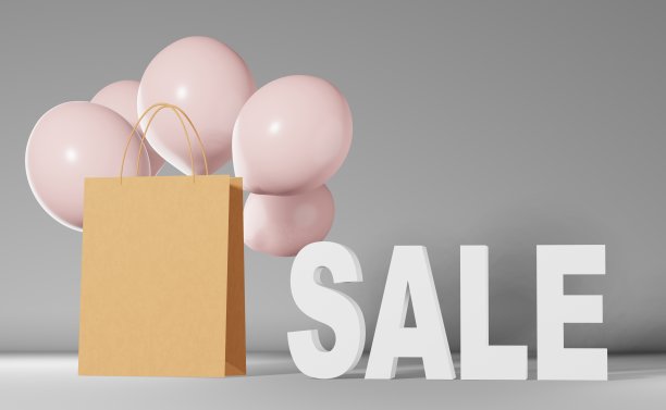 空白纸购物袋品牌模型气球灰色背景3d渲染。棕色购物者模板商店销售折扣图片下载