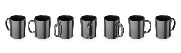 黑色马克杯模拟孤立的白色背景。3d效果图。图片下载