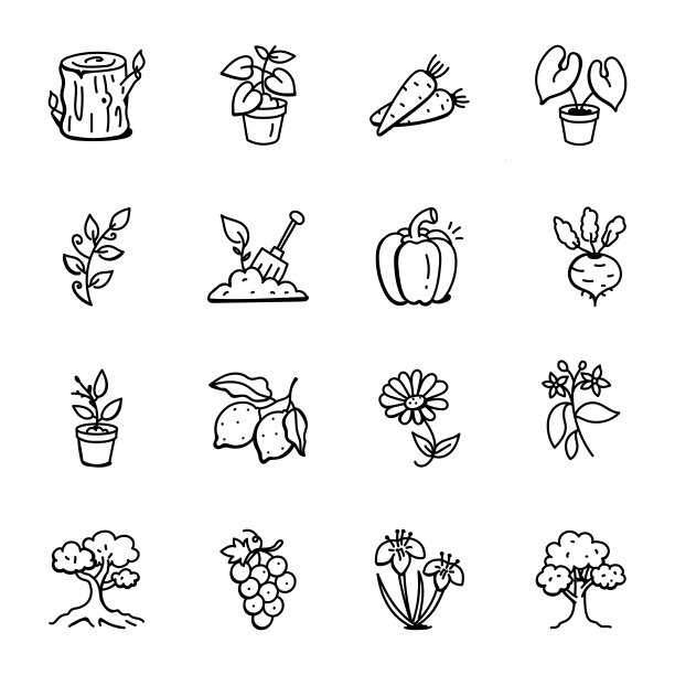 一套造林和植被涂鸦图标图片下载