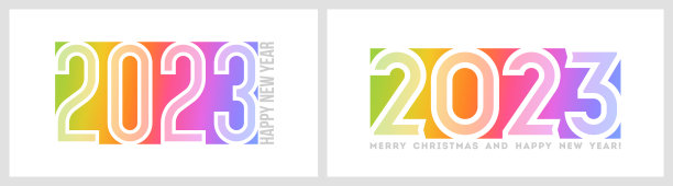 2023年新年快乐标志设计优雅的白色数字在明亮的彩虹渐变背景。当代矢量插图的节日横幅或日历封面图片下载