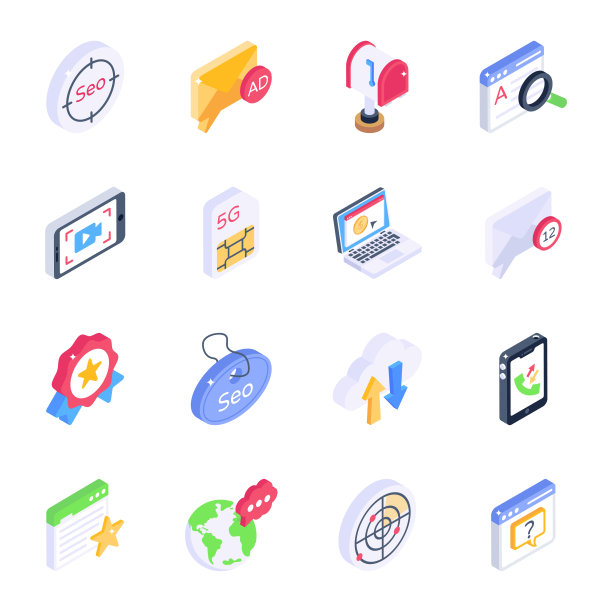 时髦的SEO等距图标包图片下载